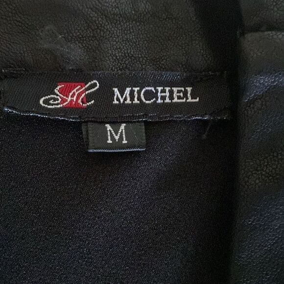 Michel Women’s Size M Black Faux Leather Blend Open Front Rare Edition Jacket - Picture 9 of 12